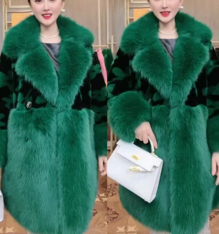 2023 Dignified Autumn Winter Environmental Protection Furry Imitation Fox Fur Collar Coat Fashion High-End Mink Faux Fur Outwear