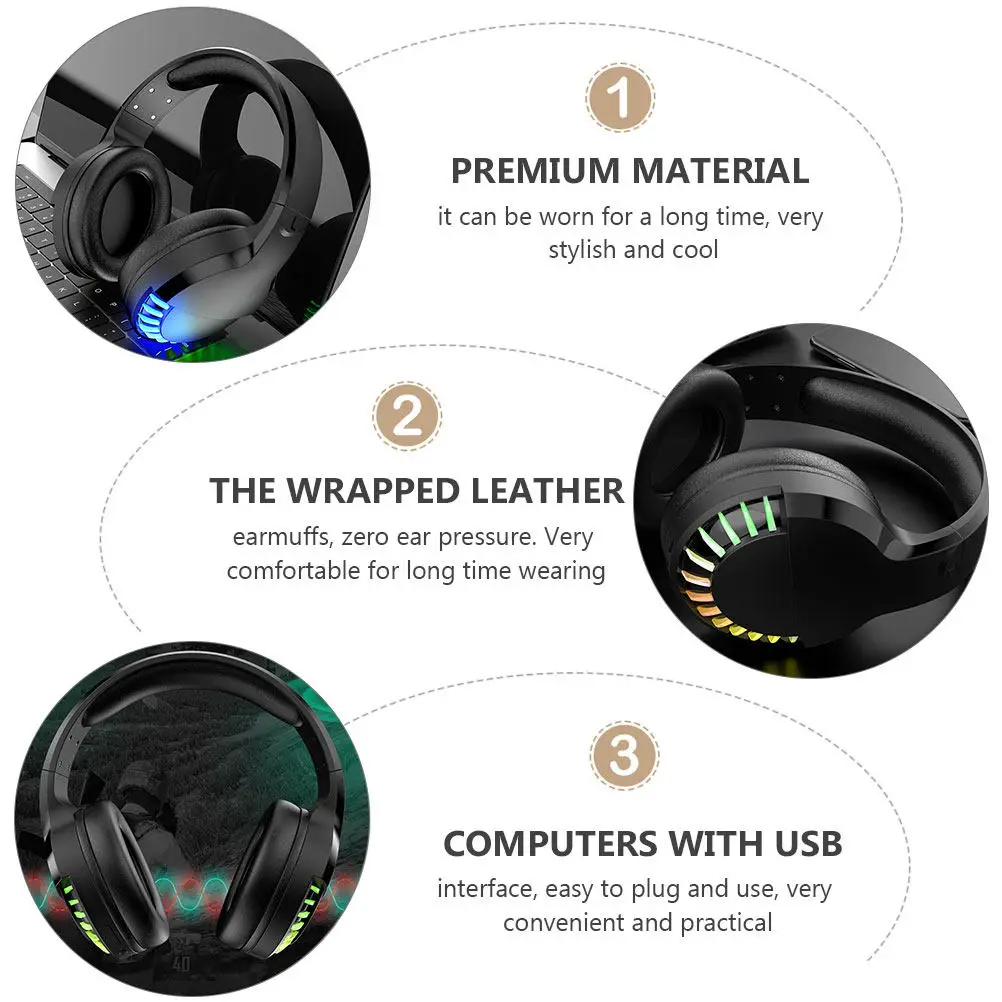 1Pcs 무선 듀얼 모드 Rgb 헤드폰 블랙 게임 헤드셋 전화 노트북 용 안정적인 10m 전송 소음 감소 스테레오