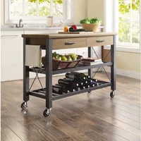 Santa Fe Kitchen Cart with Metal Shelves and TV Stand Feature 1