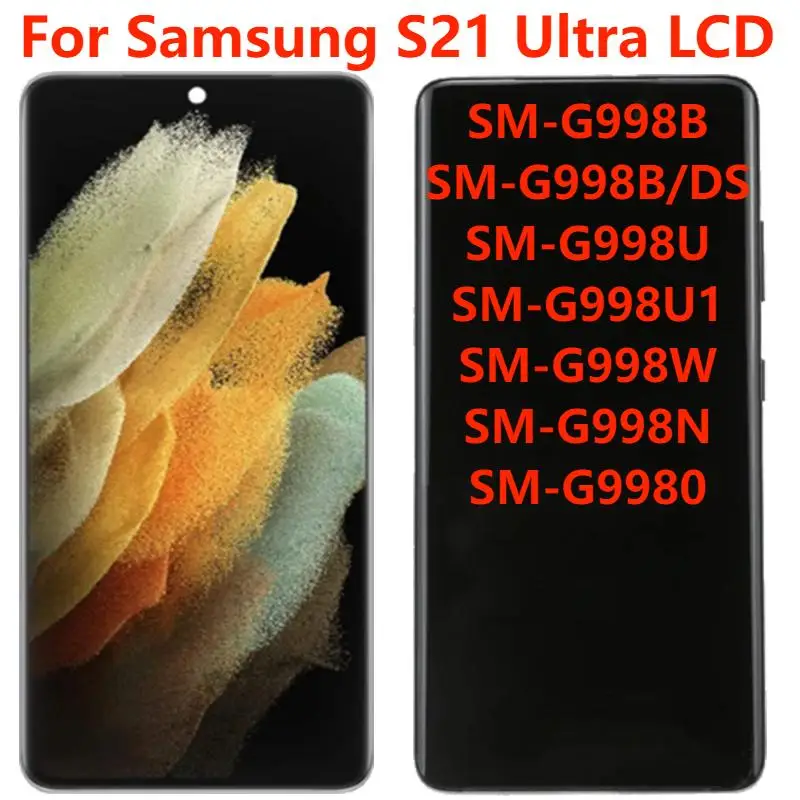 

Дисплей AMOLED G998B с рамкой для Samsung S21 Ultra 5G G9980, ЖК-дисплей с сенсорным экраном 6,8 дюйма, дигитайзер в сборе, запасные части для ремонта