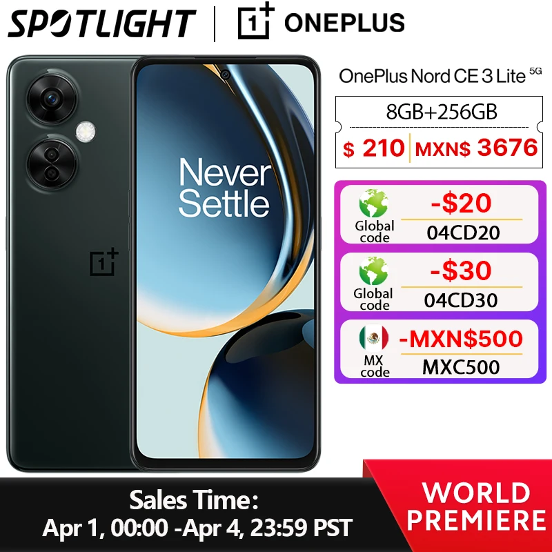

[World Premiere] OnePlus Nord CE 3 Lite 5G Global Version 128GB 256GB Snapdragon 695 108MP 67W SUPERVOOC 6.72''120Hz
