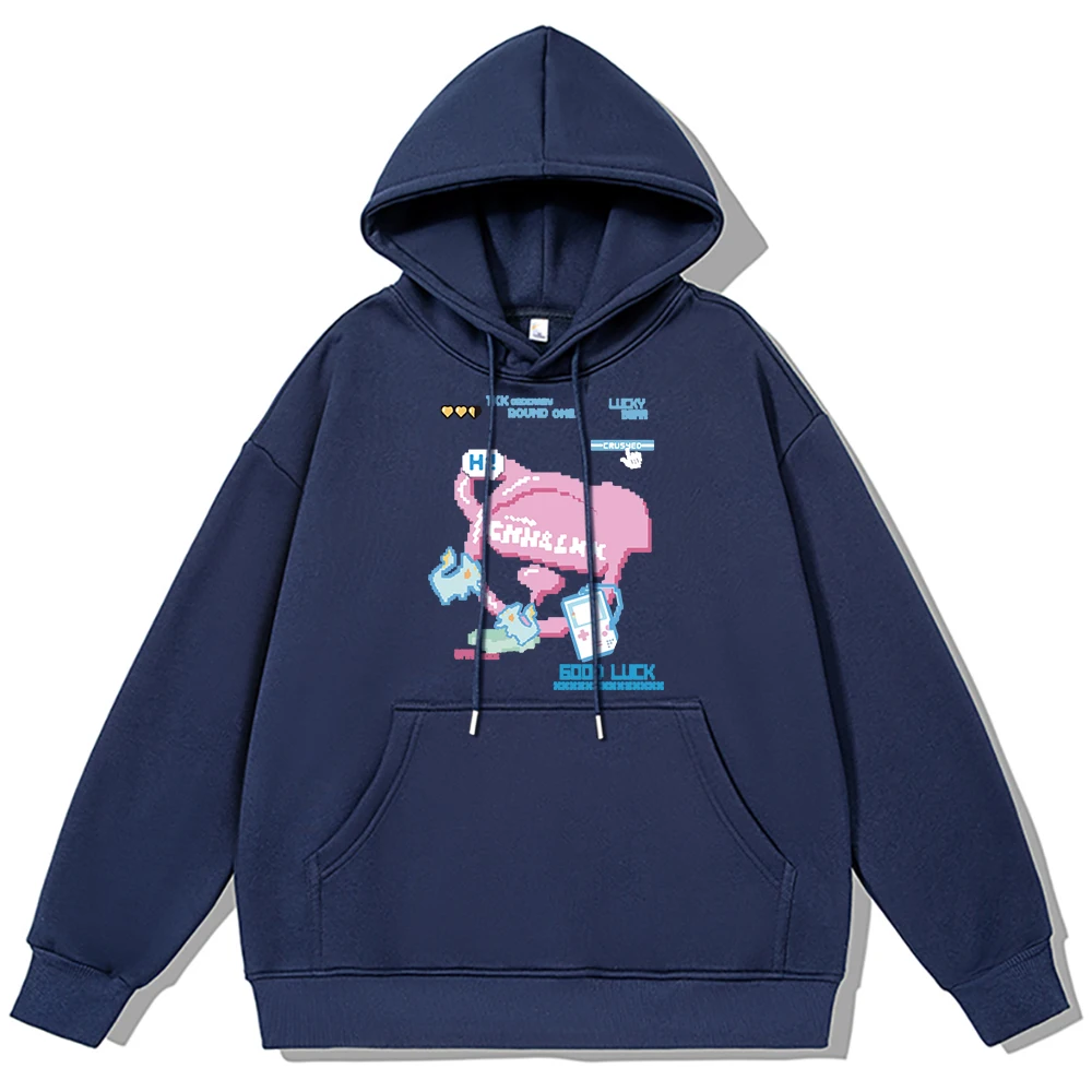 

Pixel World Good Luck Personality Print Clothes Men Oversize Fashion Streetwear Loose Casual Cotton Hoodies Fleece Couple Hooded