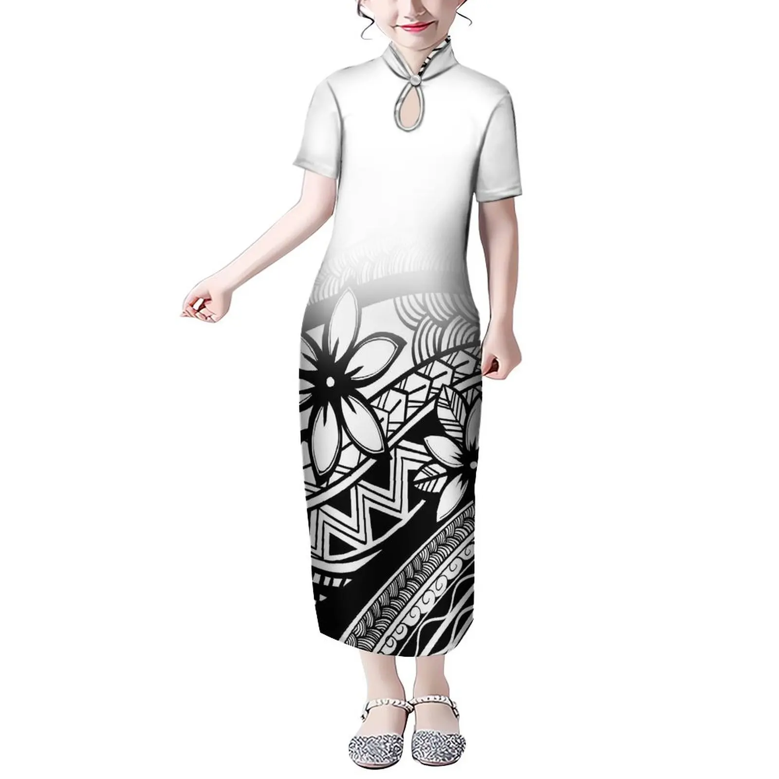 

New Design Polynesian Tribal Hd Pattern High Quality Children'S Dress Fashion Breathable Slit Maxi Dress