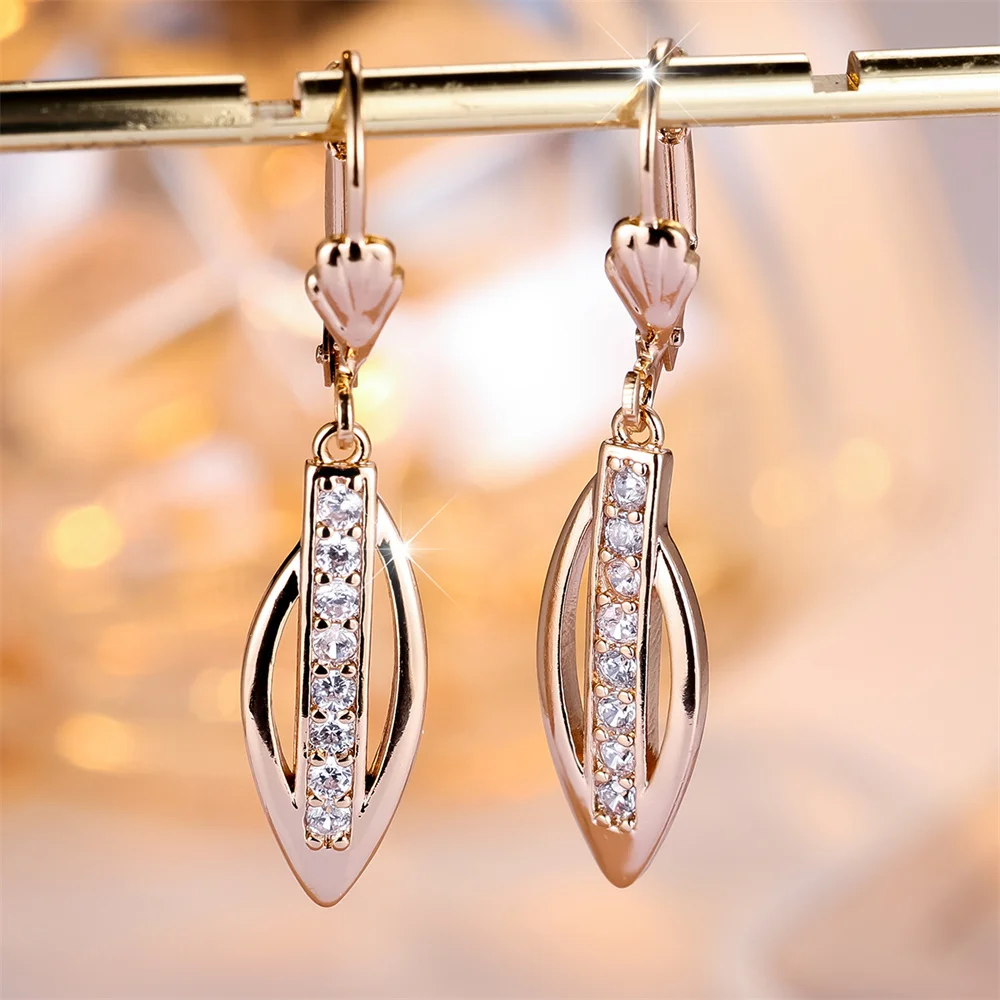 White Zircon Stone Marquise Tassel Pendant Hoop Earrings For Women Trendy Gold Color Ear Buckle Wedding Jewelry Engagement Gifts