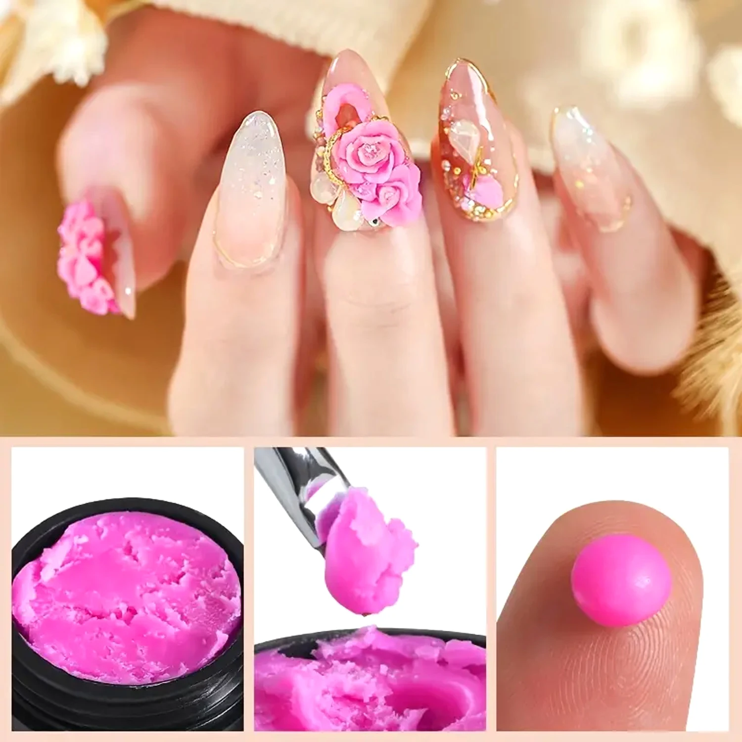 Nail Art Accessories Carving Gel Supplies 3D 4D Model Carved MudPlasticine UV Gel DIY Nails Painting Removable 3D Embossment Gel 2
