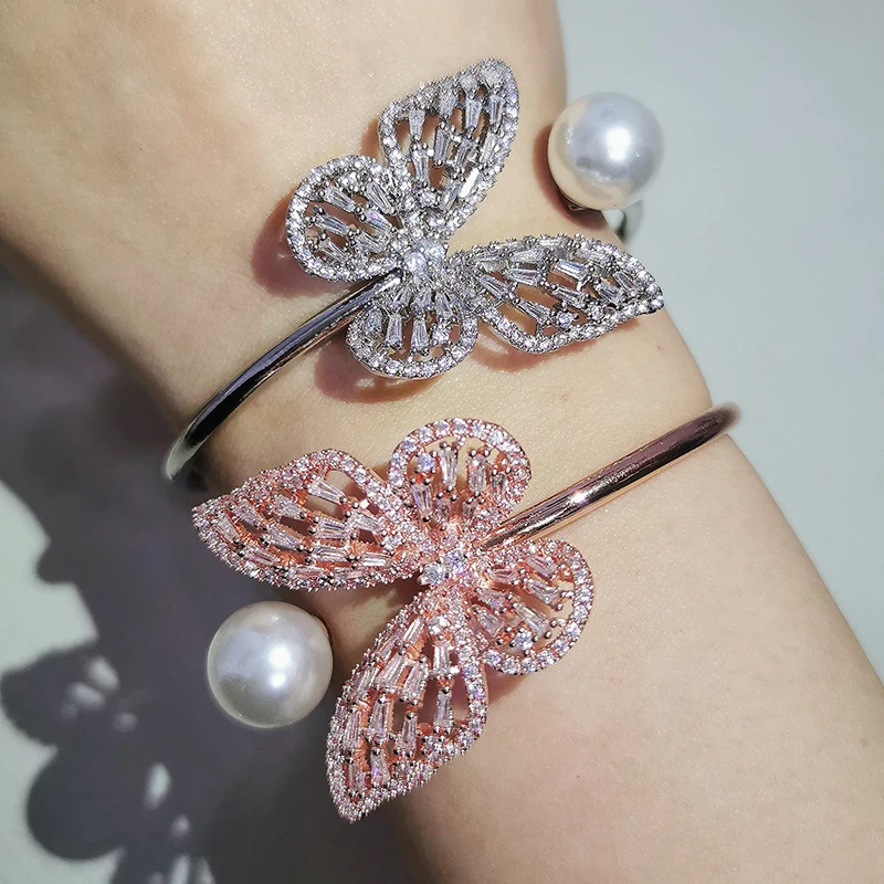 Luxury Rose Gold Silver Color Butterfly Bracelet Bangle For Women Open Party Gift Jewelry bangle bracelet