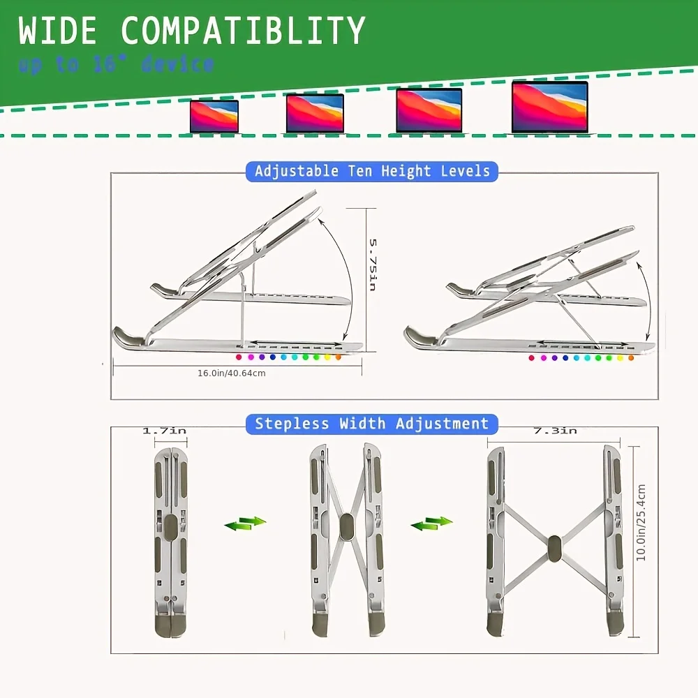 조정 가능한 알루미늄 노트북 컴퓨터 프레임, 접이식 휴대용 컴퓨터 프레임, 안정적이고 내구성이 뛰어남