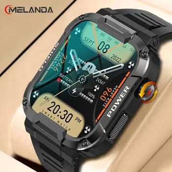 MELANDA 1.85 남성용 야외 군사 스마트 워치, 블루투스 통화 스마트워치, 안드로이드 IOS IP68 방수 스포츠 피트니스 시계