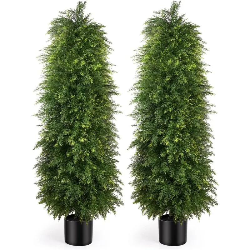 

2 Pack 5ft Artificial Cedar Topiary Trees,Artificial Plants for Front Porch Décor, Shrubs Fake Plants Uv Rated Potted Plants