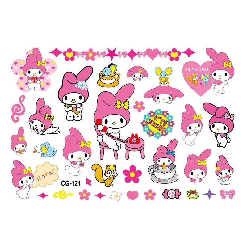 Sanrio Hello Kitty Cat Tattoo Sticker Kuromi Mymelody Tattoos Cinnamoroll Stickers Cosplay Decor Temporary Waterproof Art Tattoo 5