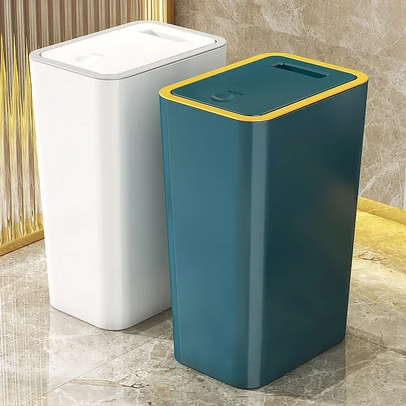 Trash Can 10L Odor Proof Trash Can One-Touch Modern Design Durable Plastic Bathroom Kitchen Bin Space Saving Leakproof