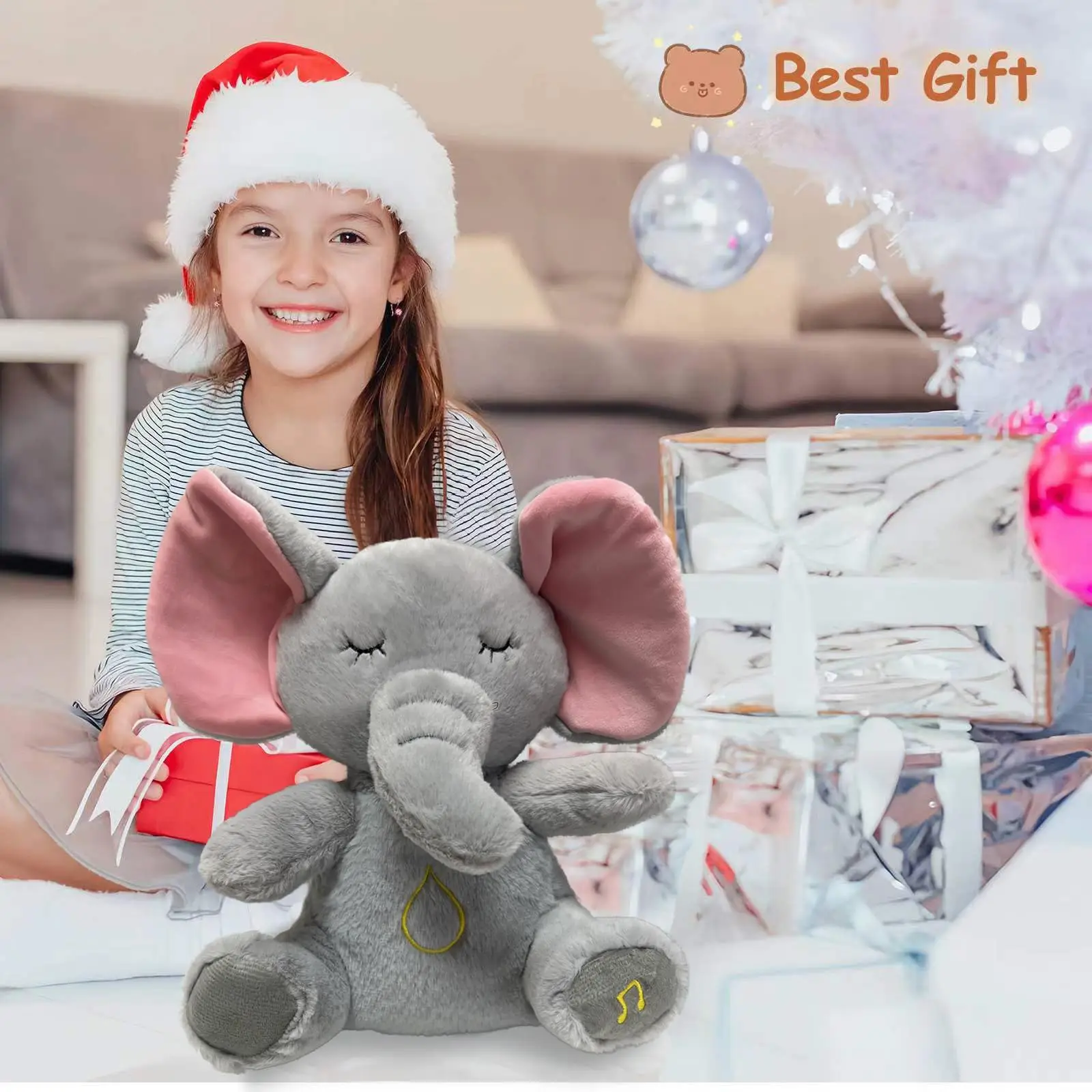 Elefante de pelúcia com luz e som para bebê recém-nascido, brinquedo confortável sono, respirando sensorial Playmate presente de aniversário