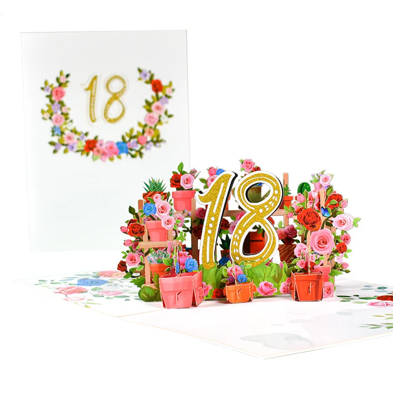 Pink Flower Pop Up Anniversary Card 1st 18 30 40 50 60 Number Figure 3D Greeting Cards for 30th 18th 1st Birthday Wedding