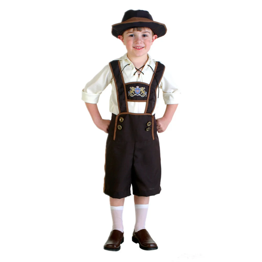 

XS-XL 3Pcs/Set Kids Oktoberfest Lederhosen Costume Bavarian Octoberfest German Beer Boys Outfit Halloween Party Cosplay Costume