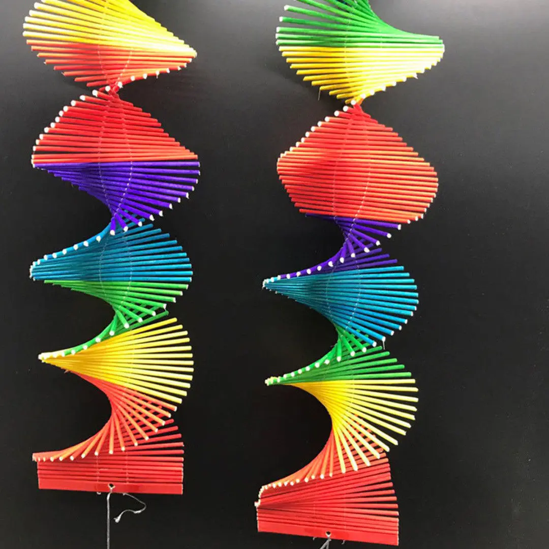 Wood Wind Chimes Colorful Rainbow Wind Spinner Mobile Chime Lawn Spiral Party Home Decor Garden Ornament Decor DIY Pendant