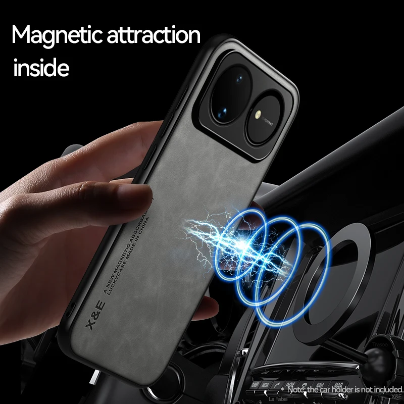 Magnetic Luxury Skin-Feel PU Leather Phone Case with Built-in Metal Plate