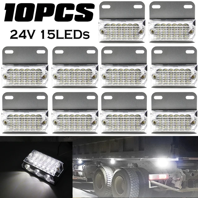 10pcs 15 LED 24V Side Marker Light Car External Lights Squarde Warning Tail Light Signal Lamp Auto Trailer Truck Lorry White