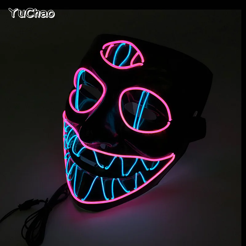 Halloween Three Eyes Glowing Mask Led Light Up Mask Horror Neon Maschera Per Il Viso Sorridente Puntelli Per La Casa Stregata Regalo Di Carnevale