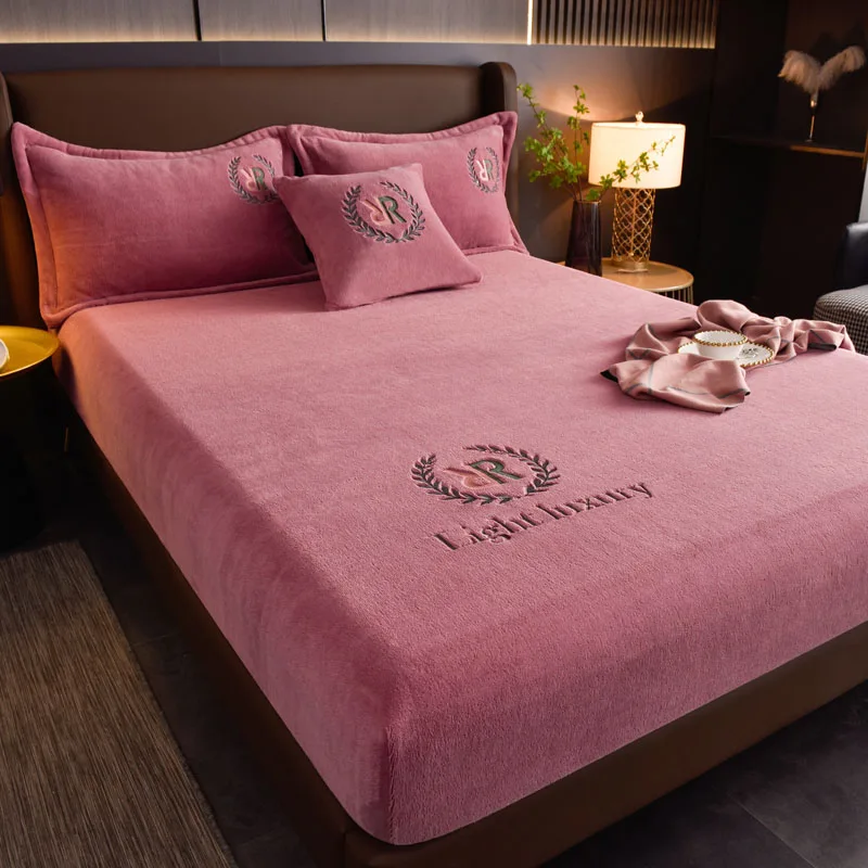 Soft Plush Fitted Sheet Solid Flannel Elastic Band Fitted Sheet Mattress Protector Cover Velvet Bedspread Mattress Cover 6