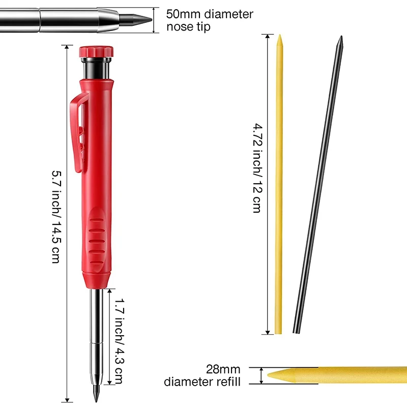 Solid Carpenter Pencil Set Woodworking Tools Mechanical Pencil 3 Colors Refill Construction Job Tools Carpentry Marking Scriber