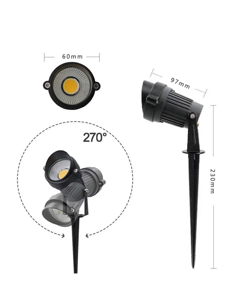 Description Picture 2 of item1 Meter Wire Outdoor IP65 LED Garden Lights Waterprof Lawn Lamp 220V110V24V Landscape Spike Spotlights Aluminum Lamp Body