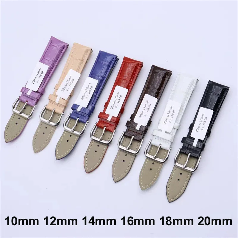 Glossy Genuine Leather Watch Band with Colorful Patent Finish and Pin Buckle - Water Resistant Unisex Strap