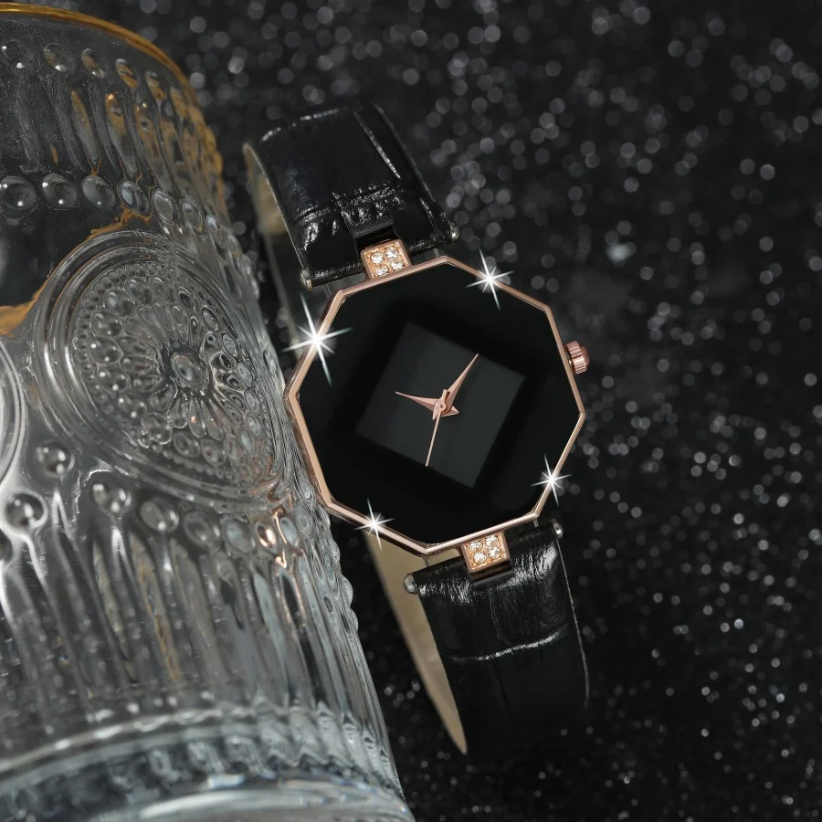 1pc-New Korean Luxury Women's Watch with Angular Diamond Mirror Fashion Watch
