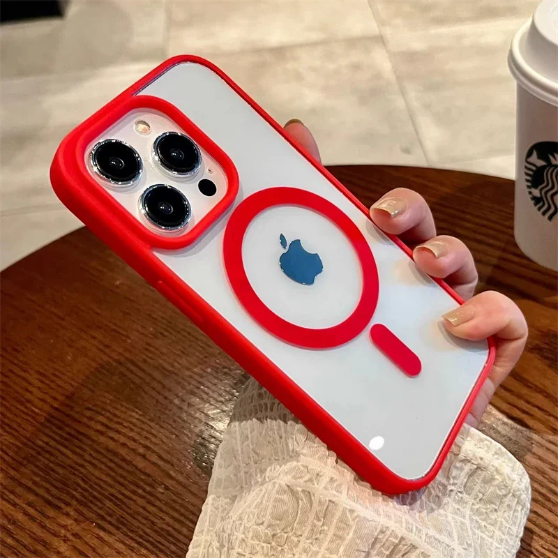 thumbnail image 1 of Luxury Magsafe Magnetic Wireless Charge Clear Acrylic Case For iPhone 15 14 Plus 13 12 Mini 11 Pro Max Candy Color Bumper Cover, 1 of 5