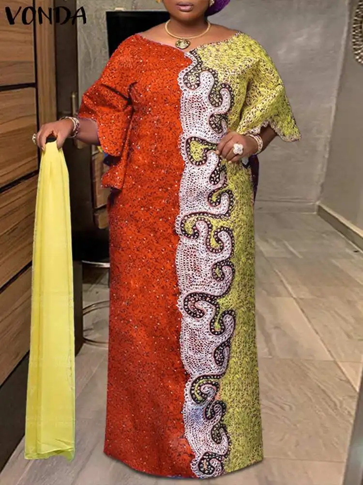 

Plus Size 5XL VONDA Summer Maxi Dress Bohemian Sexy V-Neck Flare Sleeve Floral Printed Long Sundress Vintage Casual Vestido Robe