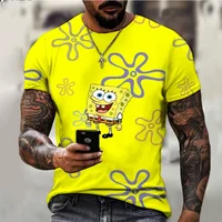 2024 Summer Children's SpongeBob T-shirt Kids Fashion Casual Men's Round Neck T-shirt Cartoon Boys Clothes Girls Tops 1