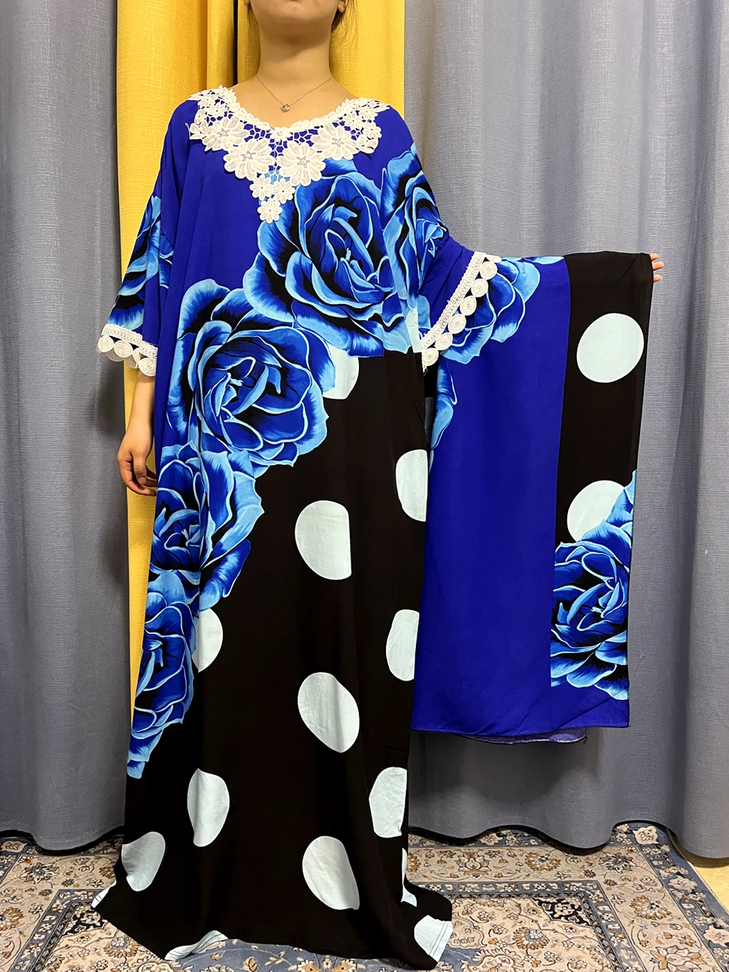 Muslim Abayas For Women Dubai 2023 Appliques Print Cotton Loose Fit Femme Robe Islam African Traditional Dresses With Turban