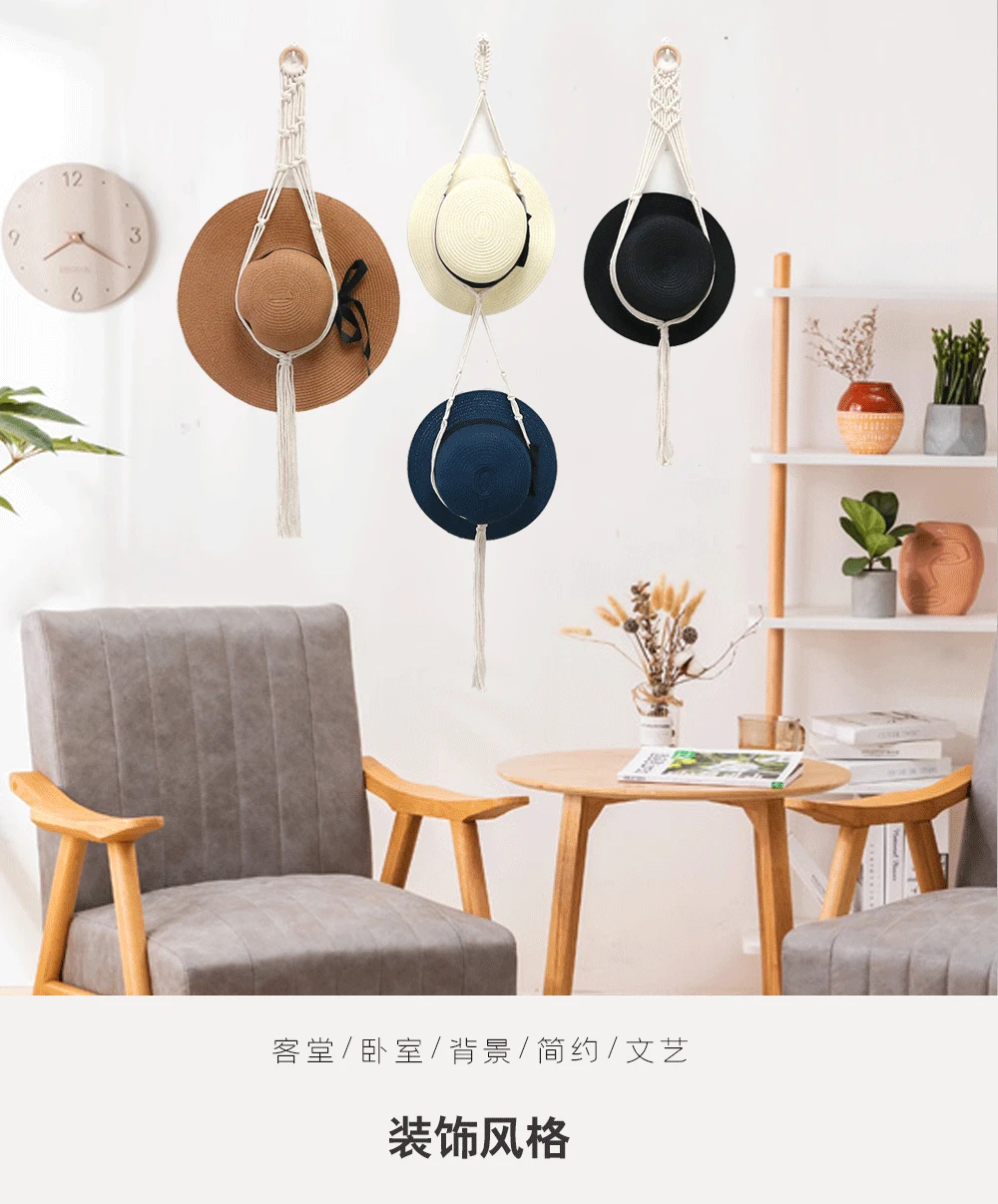 

3pcs Hat Organizer Bohemian Hat Rack Handmade Cotton Rope Woven Hanger Hat Rack Storage Wall Display Living Room Decoration