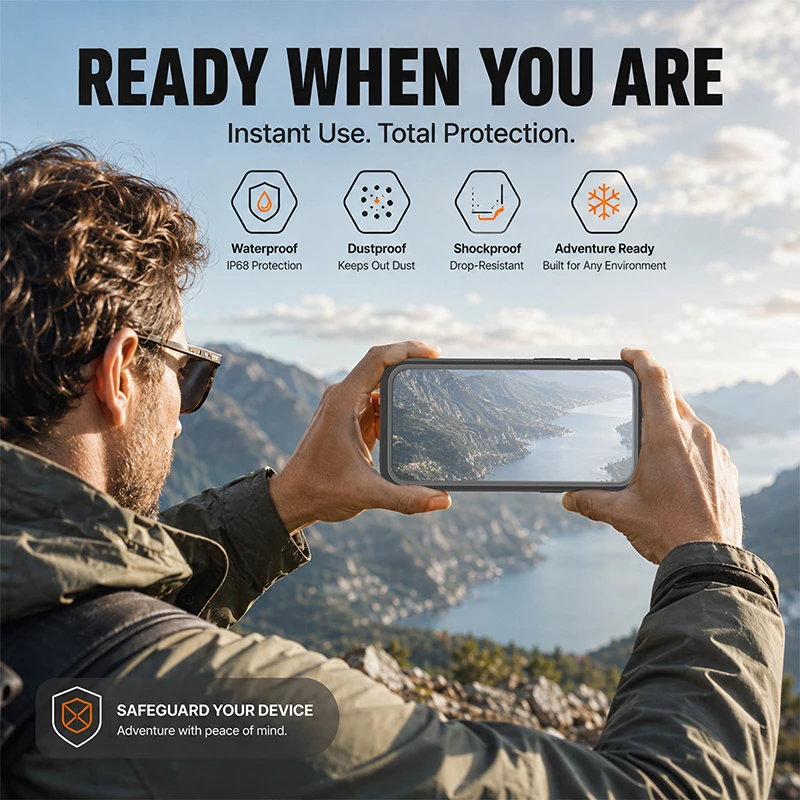 Enhanced Shockproof IP68 Waterproof Phone Case with Magnetic Kickstand