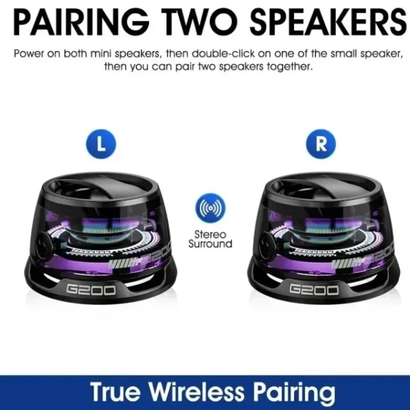 G200 Magnetic Bluetooth Speaker - Portable Mini Bass Boomer with RGB Ambient Light, Wireless Outdoor Sound Box, HD Sound