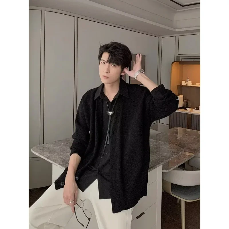 남성용 캐주얼 V넥 니트 가디건 스웨터, 트렌디 홍콩 스타일, 주니어 패션 재킷, 용수철 가을 시즌