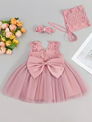 Adorable Blue Baby Party Dress with Large Bow and Puff Skirt - 18 - 24M (Pink)
