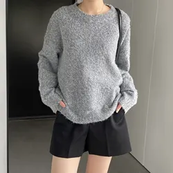 Autumn and Winter Women's Casual Solid Round Neck Long Sleeve Loose Sweater