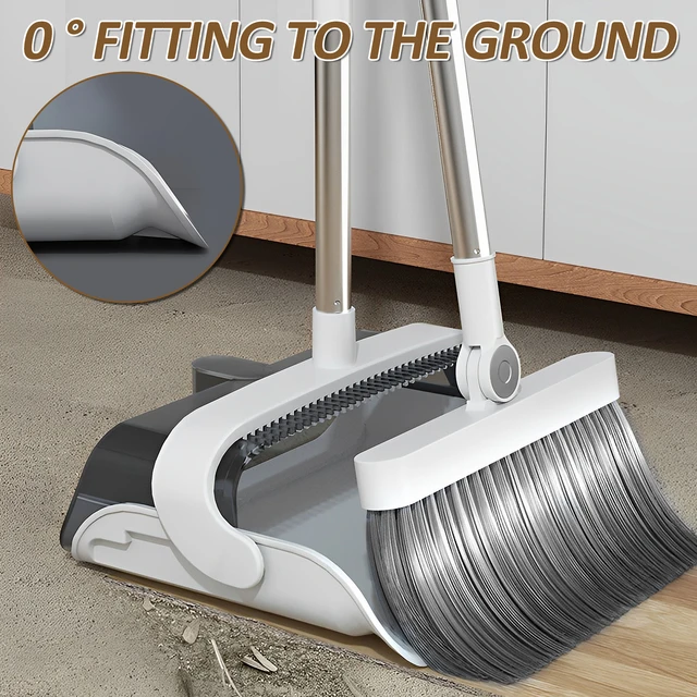 11.4 in. Broom and Dustpan Set for Home Upright Dustpan and Broom