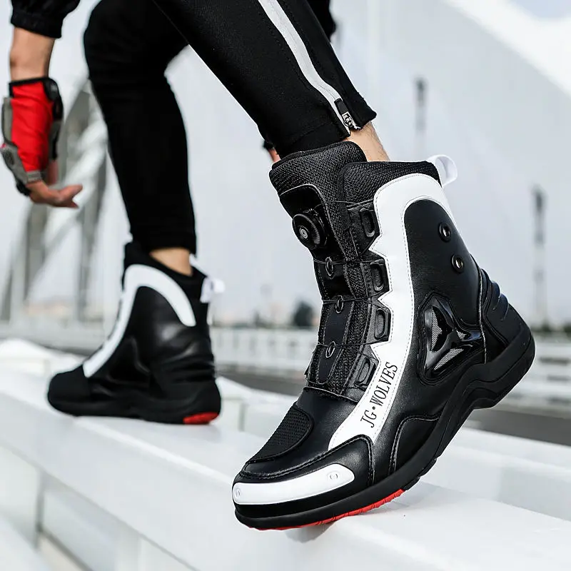 Waterproof Motorcycle Boots Men's Mid-Calf Motorcycle Protective Boots Rubber-Soled Off-Road Shoes Shoes