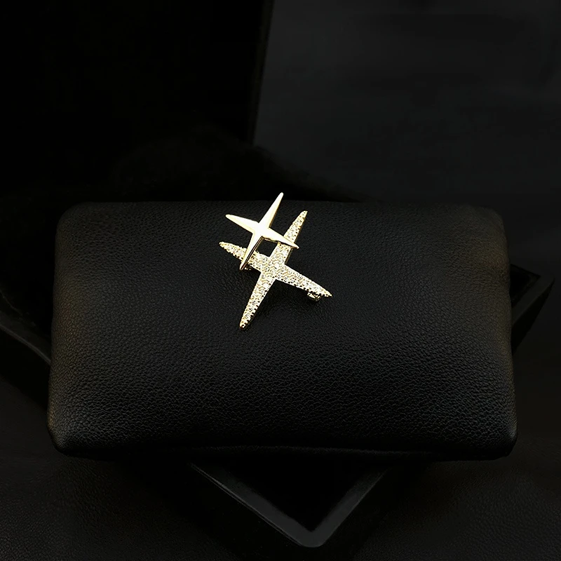 Cross Shaped Star Brooch Men's Suit Neckline Decoration Small Collar Pin Women High-End Anti-Exposure Ornament Zirconia Jewelry