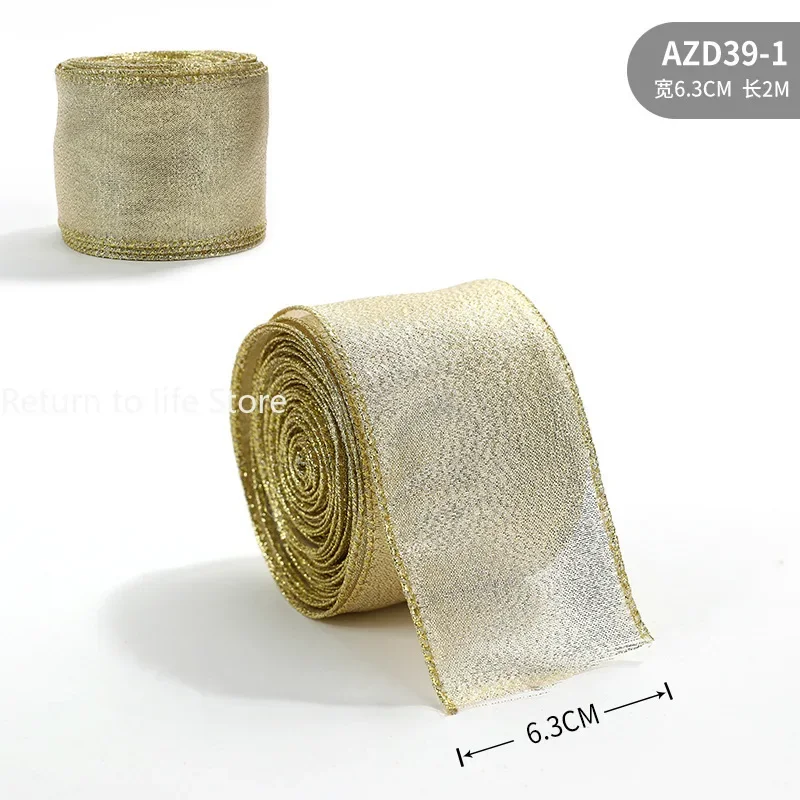 Ribbon Decoration Ribbon Supplies Christmas Ribbon Wrapping Ribbon Polyester Ribbon Christmas Ribbon Golden Silver Champagne Polyester Gliter Ribbon DIY Xmas Tree Bow Gifts Packing 2m