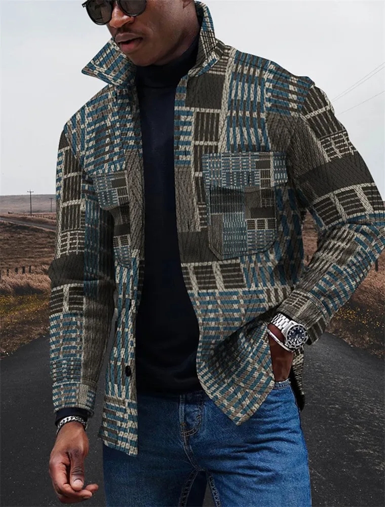 New Men's 3D Printing Striped Single-breasted Button Cardigan Casual Jacket