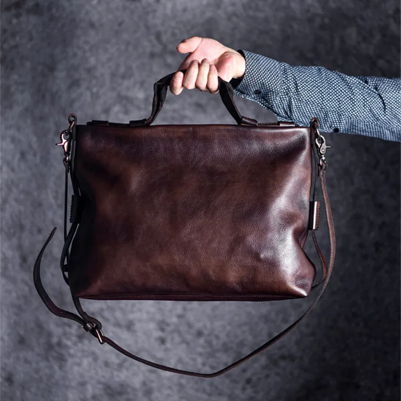 Vintage designer genuine leather men's messenger bag casual high quality soft real cowhide outdoor travel work shoulder bag
