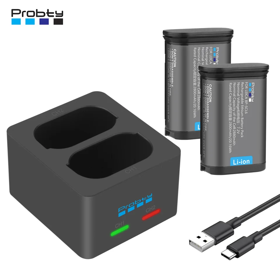 2880mAh BP-SCL6 バッテリー + LED デュアルスロット充電器ライカ Q2