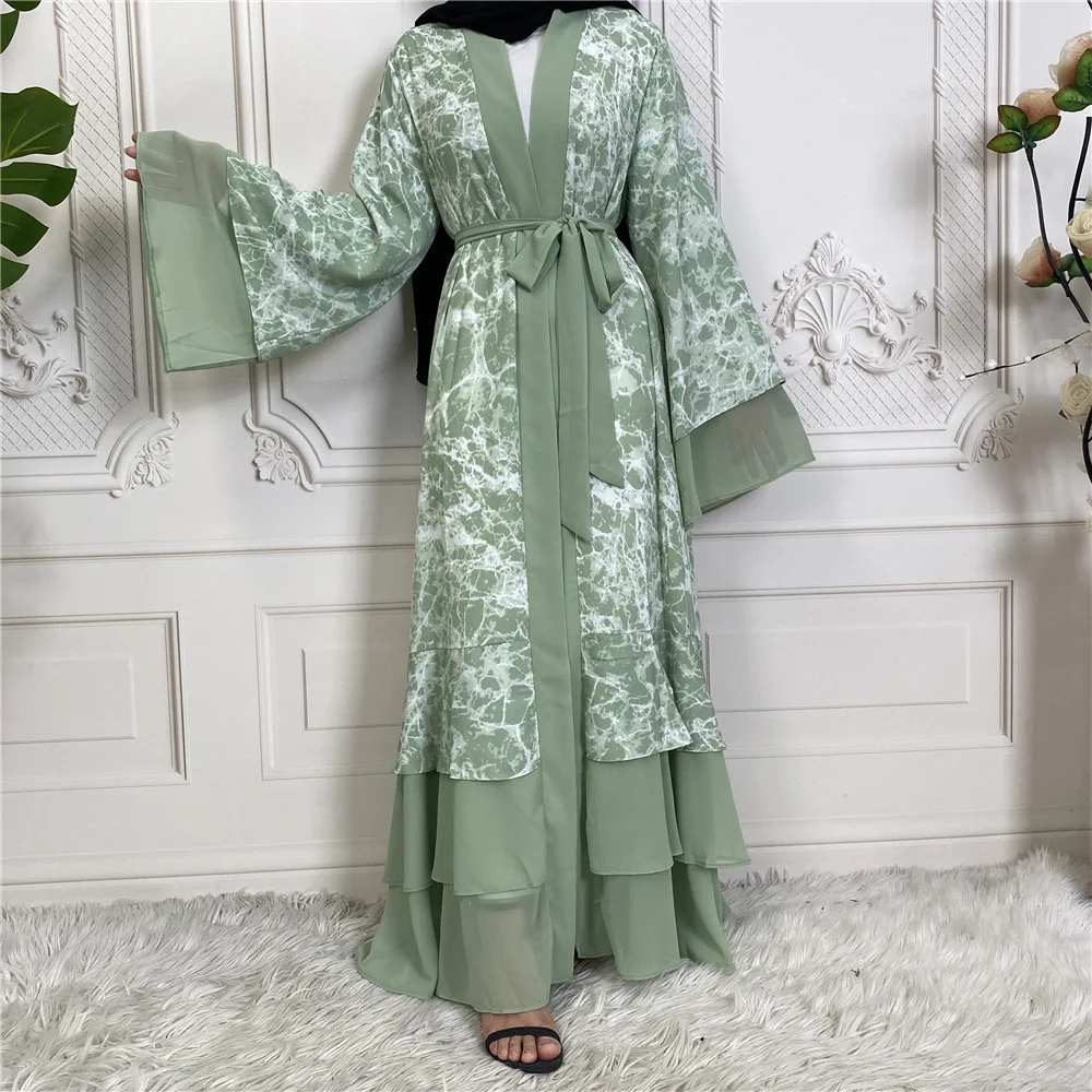 European And American Fashion Muslim Cardigan Middle Eastern Printed Patchwork Abaya Dubai Arab Middle longuette For Women Dubai