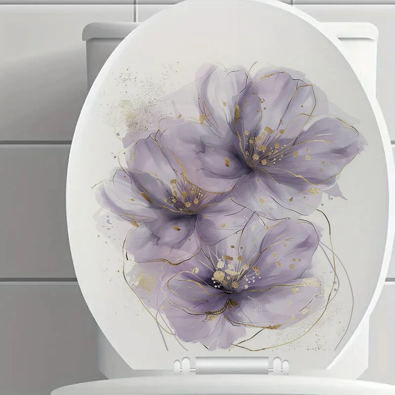 Abstract Purple Flowers Wall Stickers, Toilet Seat Stickers, Bedroom Entrance Living Room Porch Home Decoration Wall Stickers