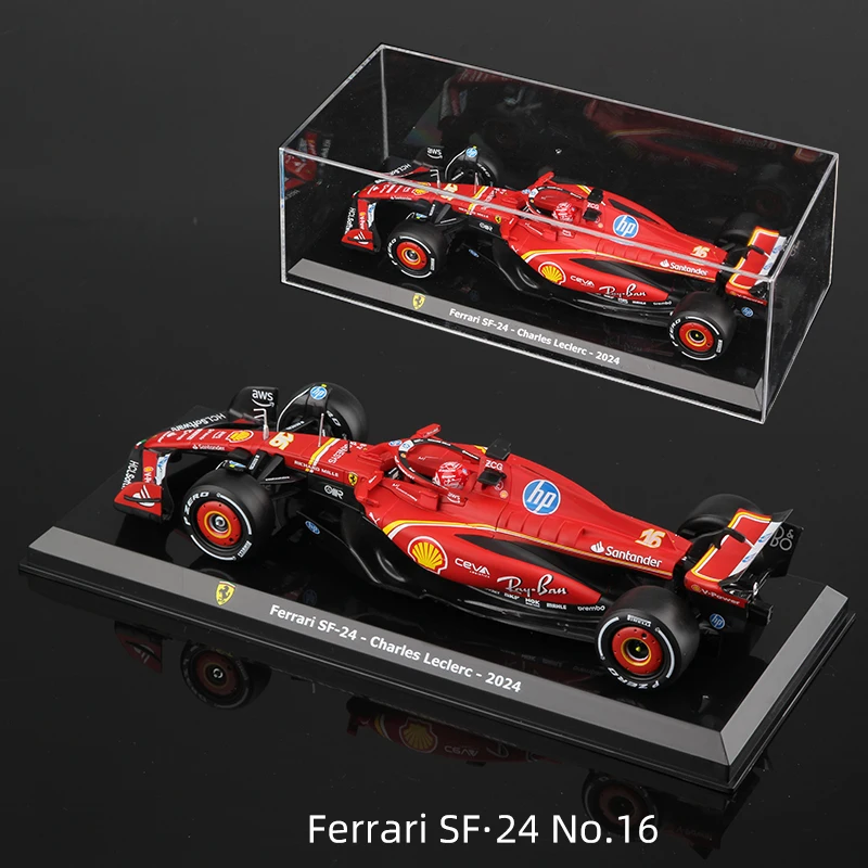 Bburago 1:24 Ferrari SF24 Monaco 2024 F1 Modellino in Lega Pressofusa di Auto da Corsa Formula 16 # Charles Leclerc 55 # Carlos Sainz