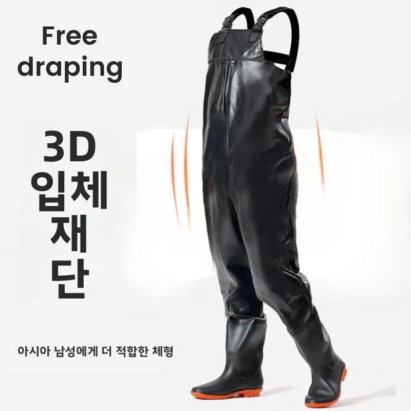 두꺼운 하프바디 남성용 웨이딩 팬츠 방수 레인슈트(부츠 포함) 낚시 장비 PVC 소재 겨울 야외 캠핑 여행 장비