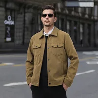 Men's Corduroy Jacket Collared Pure Color Middle-aged American Retro Style Spring Autumn New Arrival Casual Outerwear