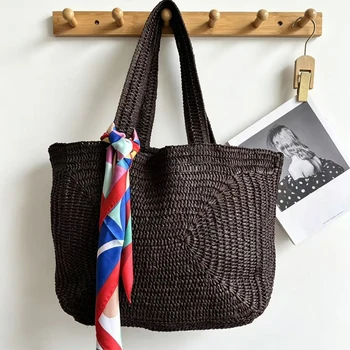 Borsa da Spiaggia Boho Intrecciata, Grande Capacità, Borsa a Tracolla in Corda di Carta, Borse Estive in Paglia per Donne, Shopper e Borsette